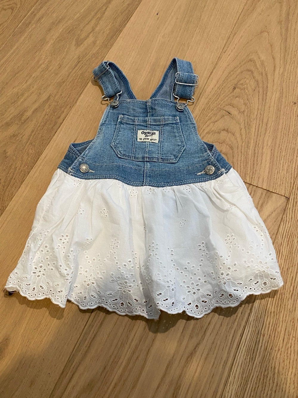 OshKosh B'gosh Denim & White Eyelet Skirt Overalls - Blue/White
